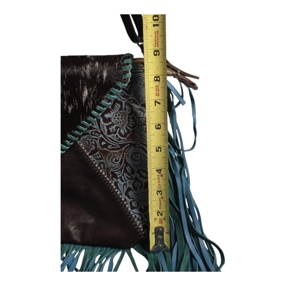 NWT Myra Effervescence Leather And Hair-On Tooled Turquoise Shoulder Bag - Picture 13 of 16